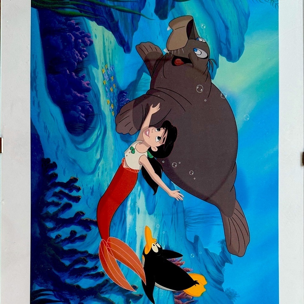 Disney Underwater Scene with Green and Blue Hues Print with glass frame
